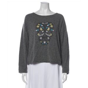 Skull Cashmere Sweater Sz S Embroidered Skull Oversized Lagenlook *hole